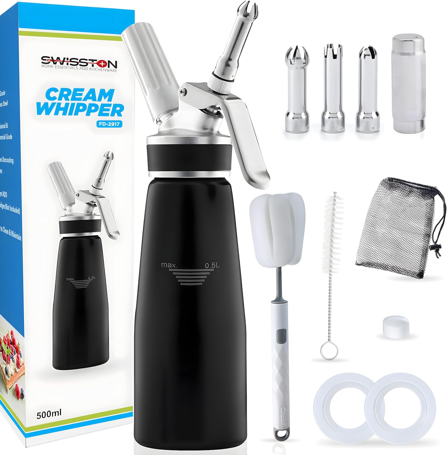 Swisston Whipped Cream Dispenser — 500ml Aluminium Cream Whipper