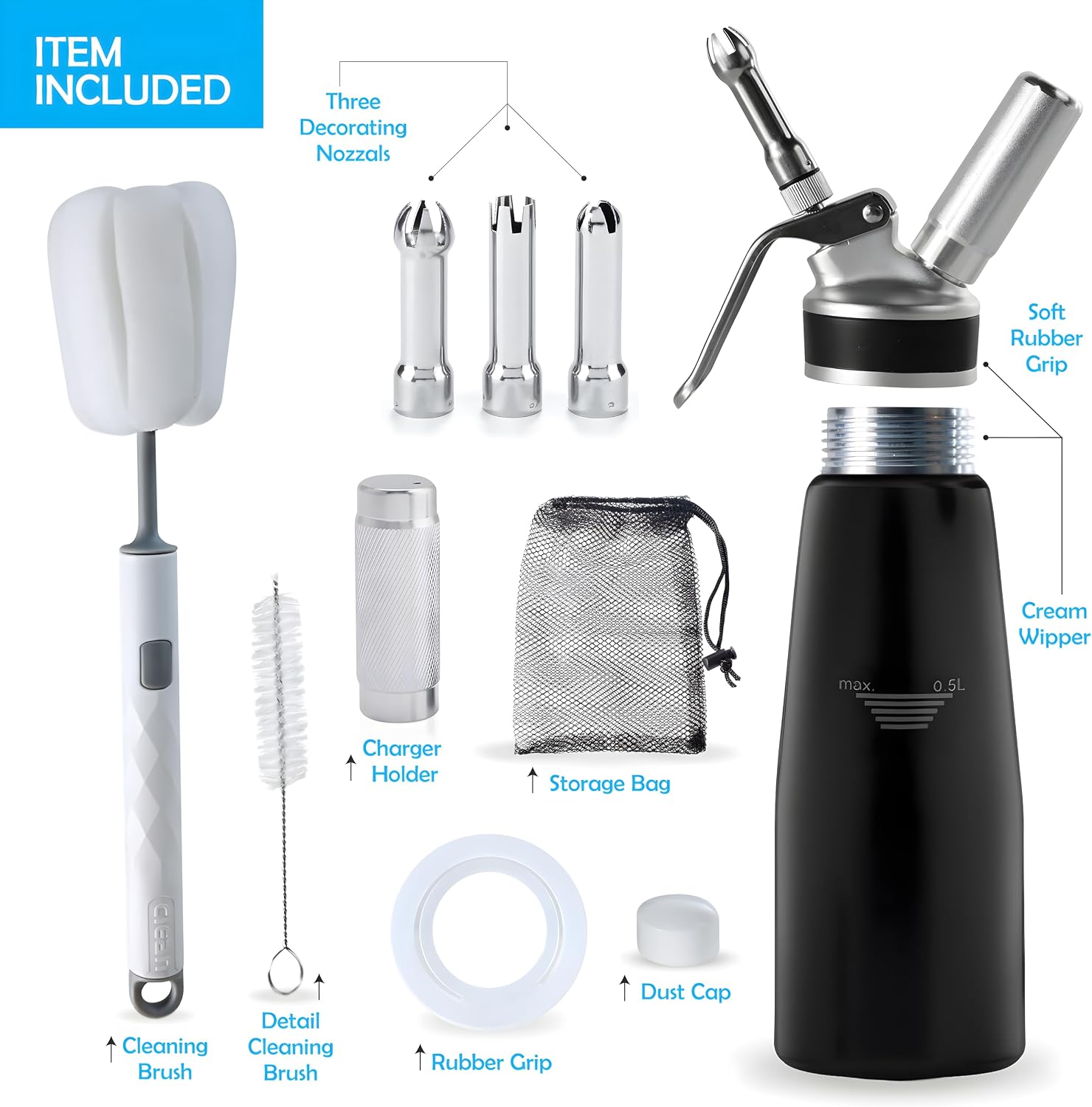 Swisston Whipped Cream Dispenser — 500ml Aluminium Cream Whipper