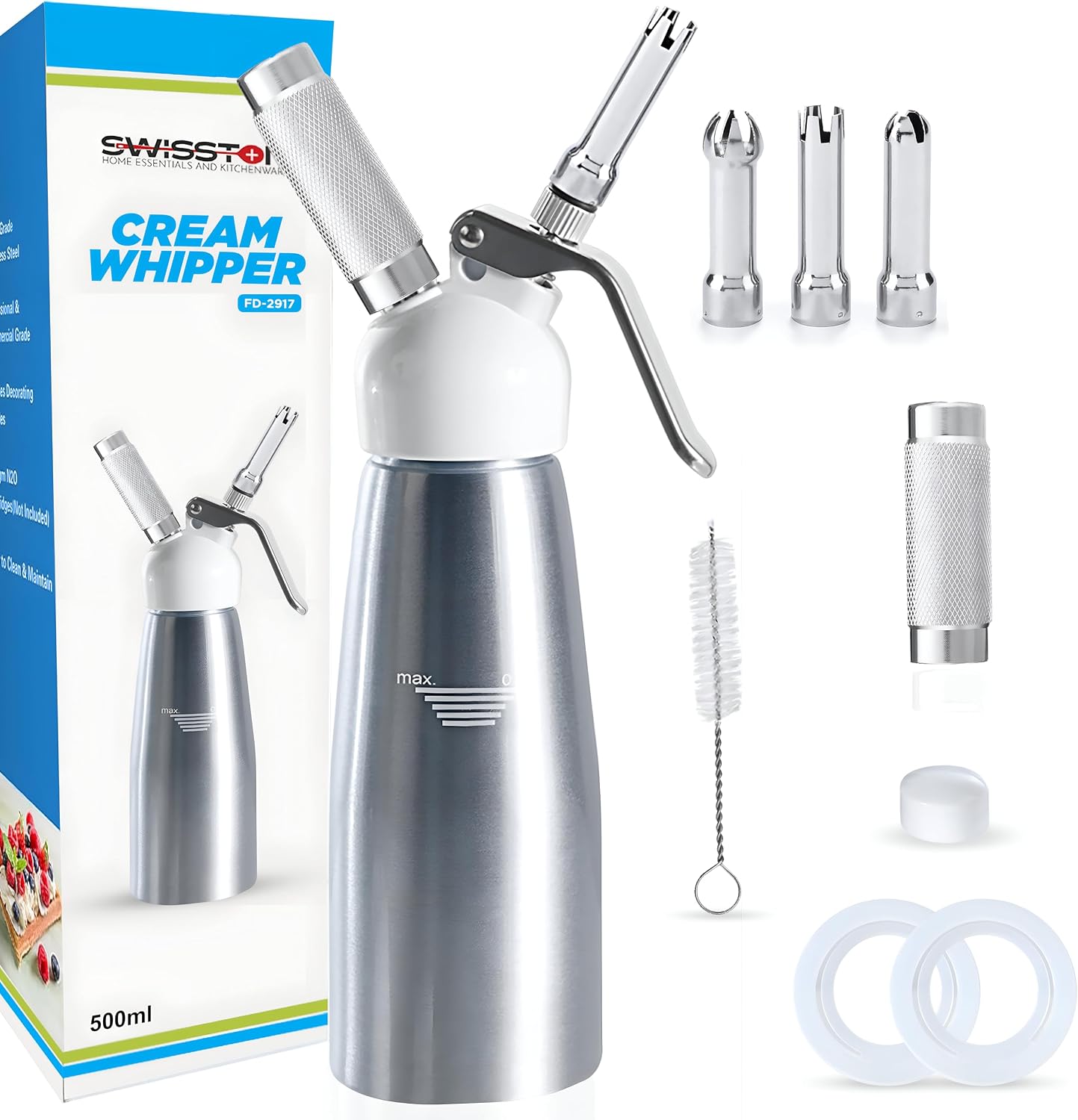 Swisston Whipped Cream Dispenser — 500ml Aluminium Cream Whipper
